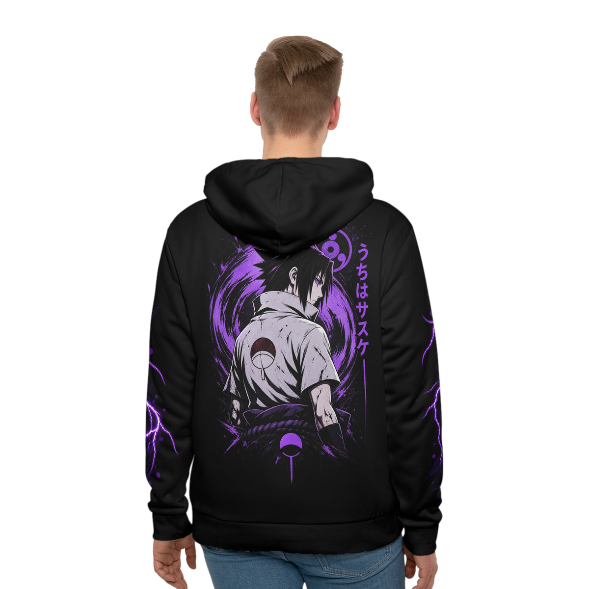 Sasuke Uchiha Anime Hoodie – Purple Lightning Pullover Hoodie