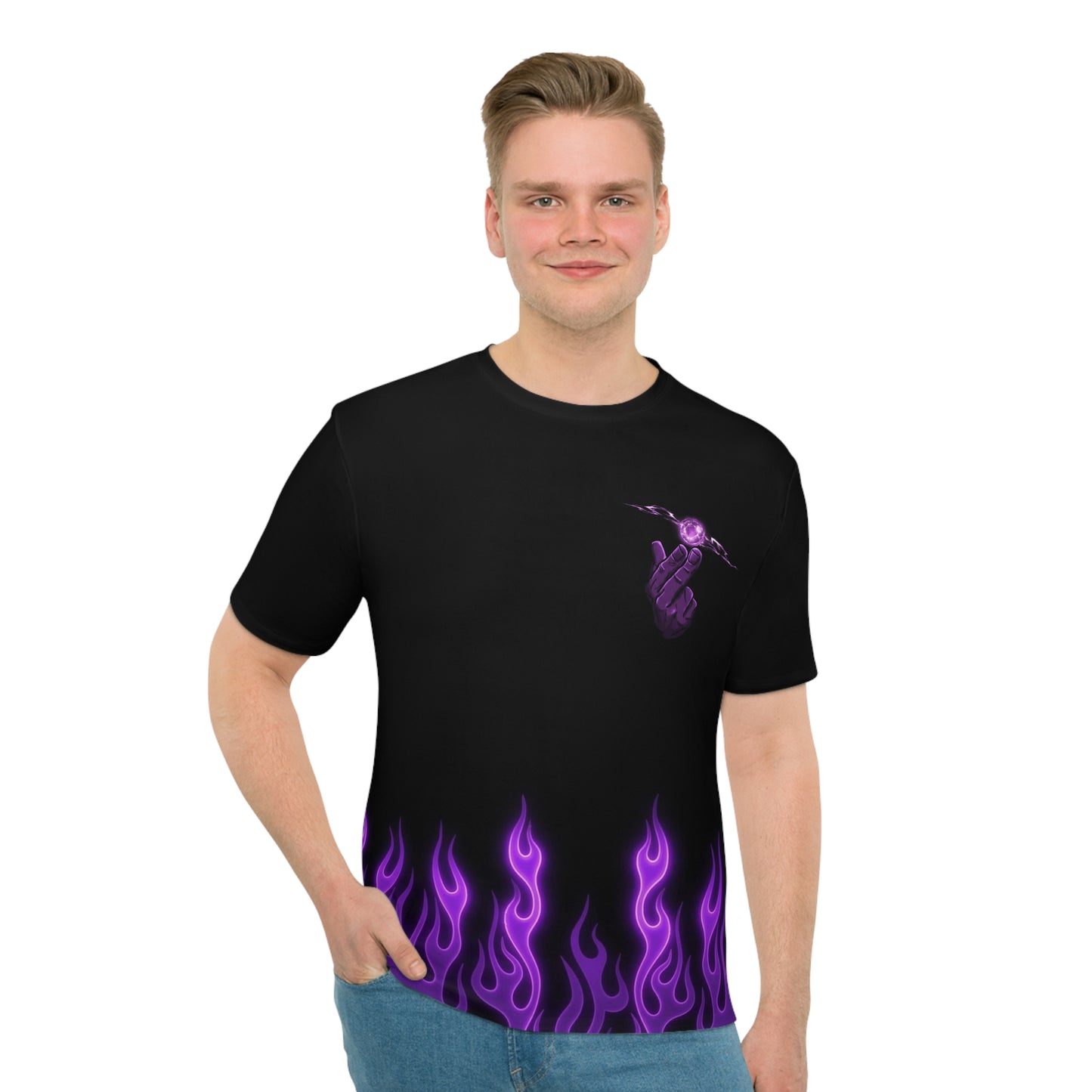 Gojo Satoru Anime T-Shirt — Purple Flame Graphic Tee