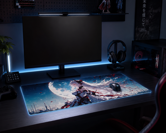 Anime Moonlight Desk Mat — Large Gaming Mousepad with Moon & Floral Art