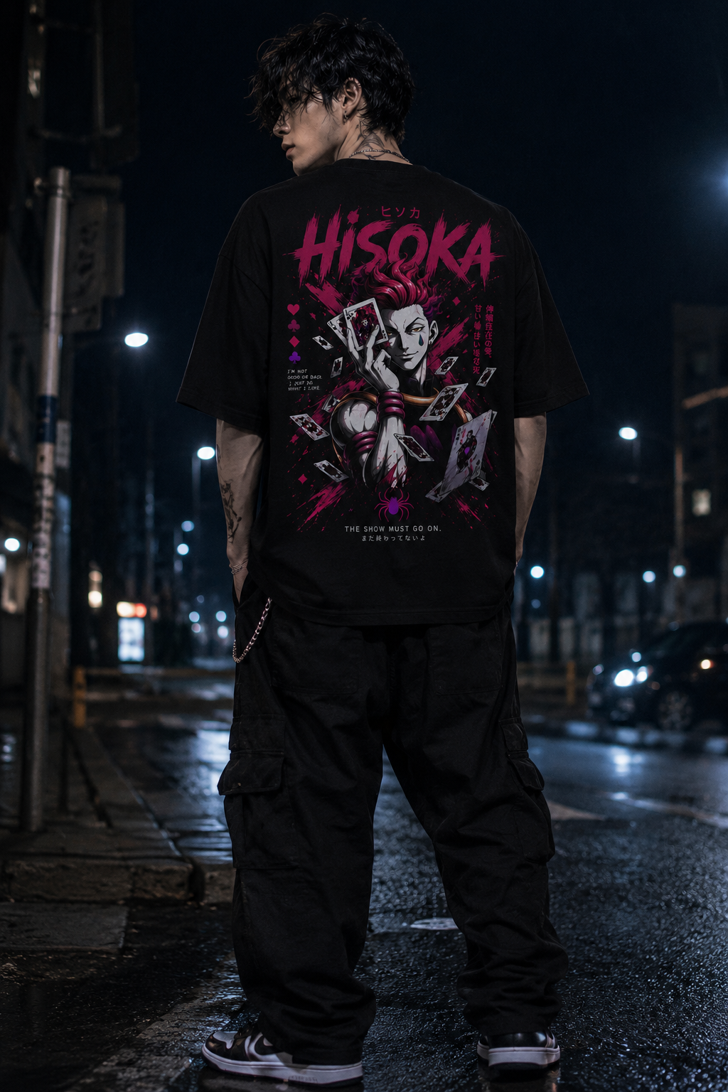 Hisoka Anime T-Shirt — "The Show Must Go On" Graphic Men’s T-Shirt