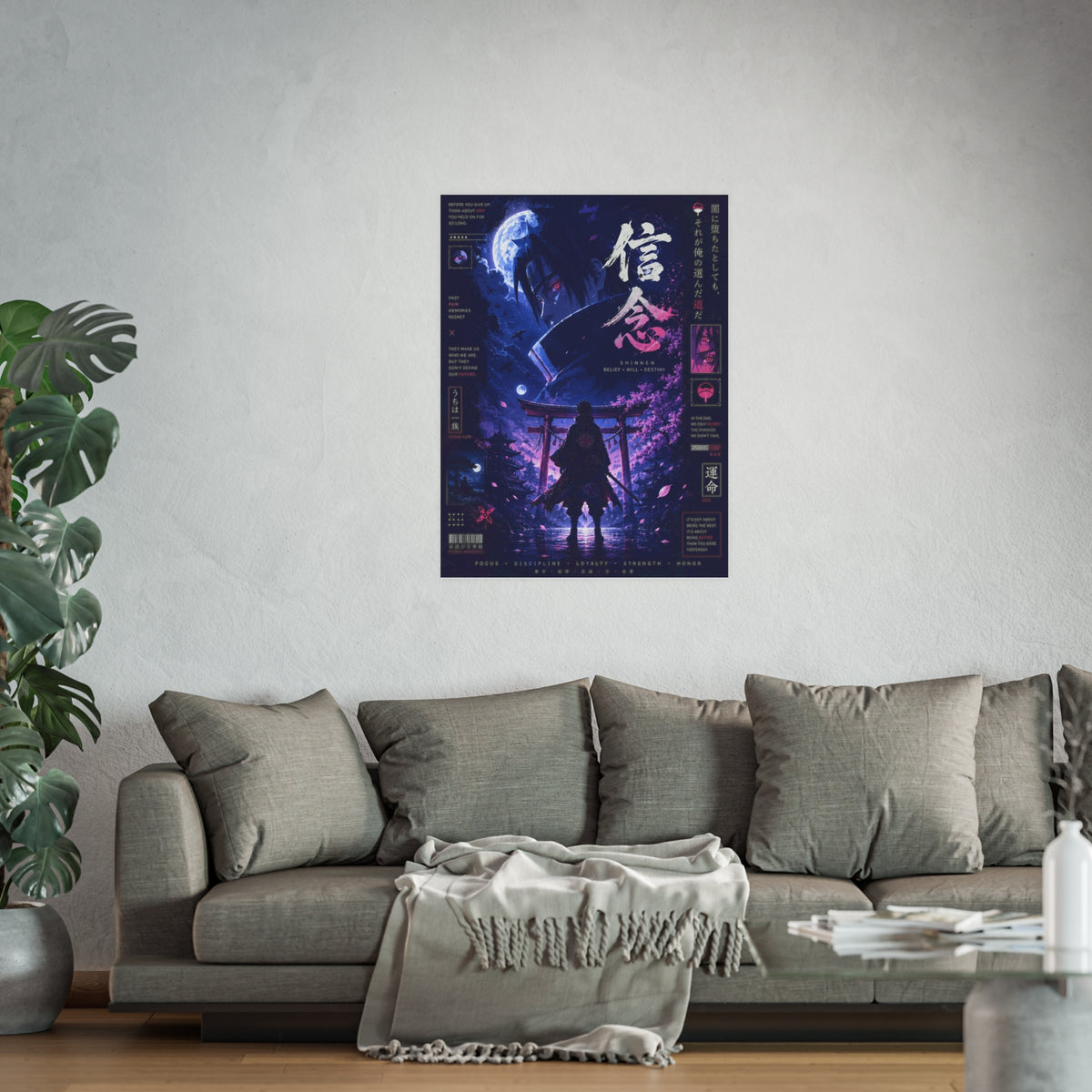Uchiha Clan Anime Poster — Neon Shrine Nightscape (Satin & Archival Matte)