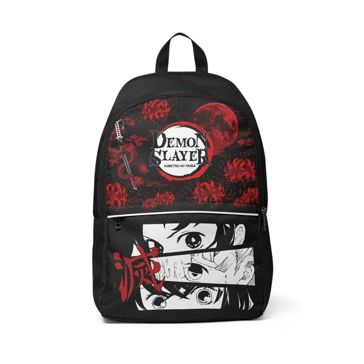Demon Slayer Anime Backpack – Red Moon & Character Eyes School Bag