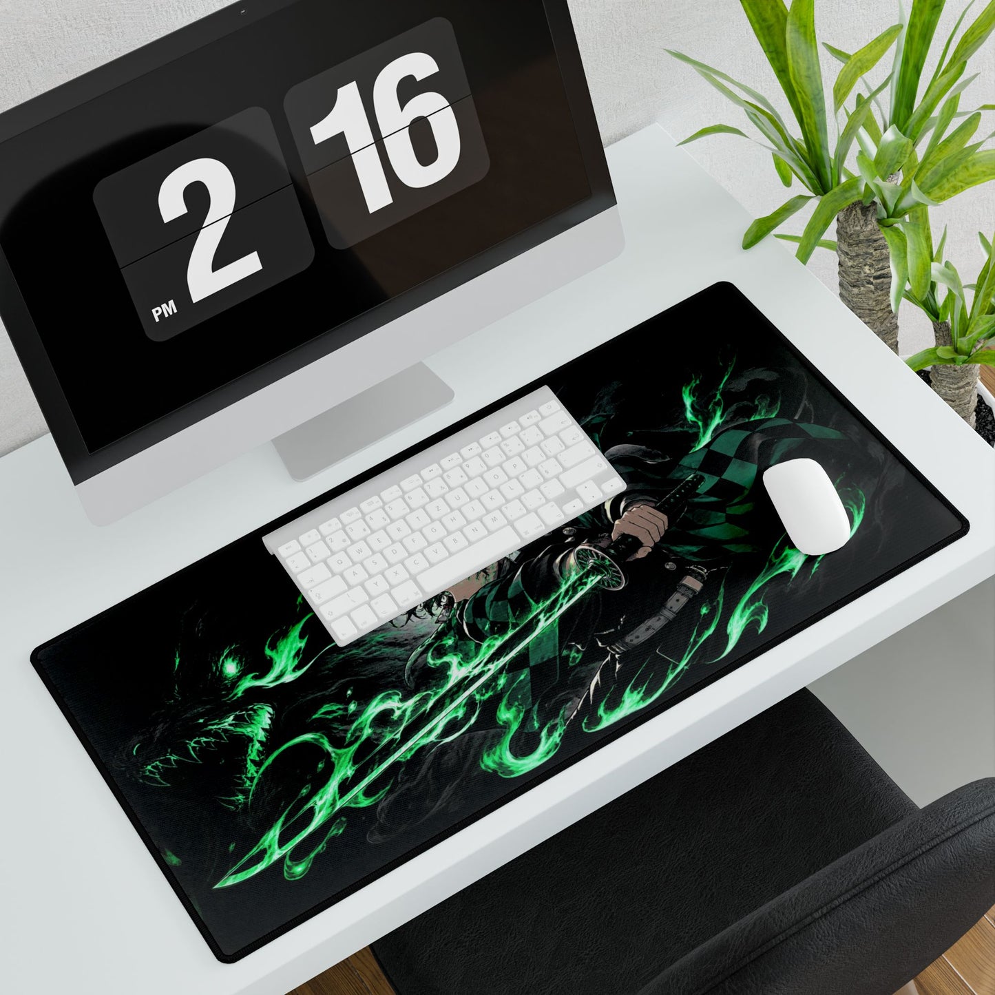 Demon Slayer Green Flame Desk Mat — Tanjiro Gaming Mouse Pad