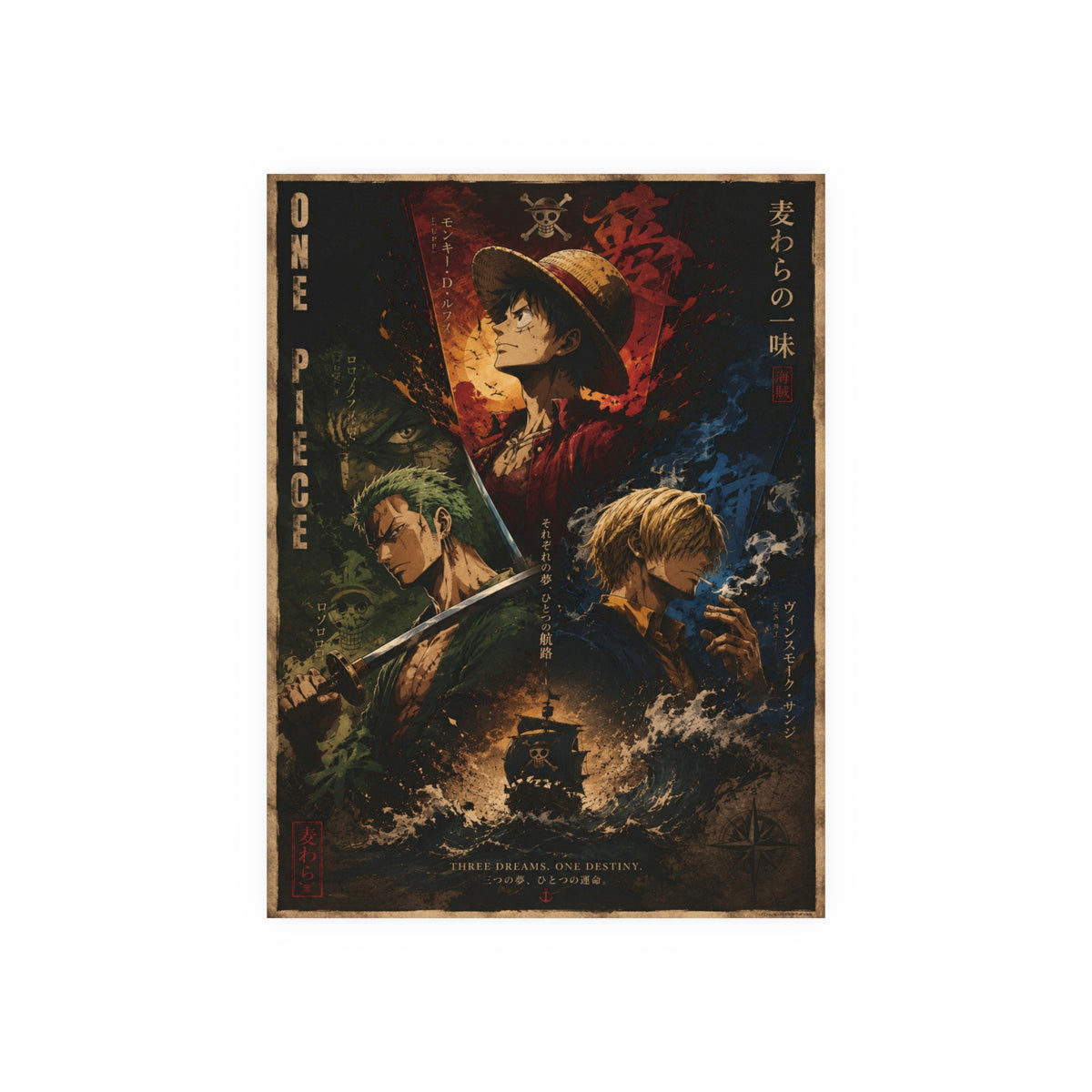 One Piece Pirate Crew Vintage Art Poster — Satin & Archival Matte