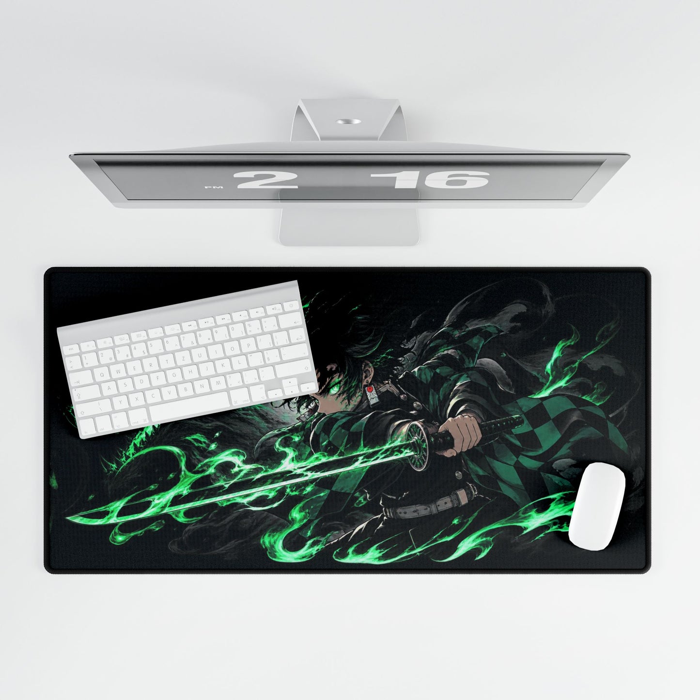 Demon Slayer Green Flame Desk Mat — Tanjiro Gaming Mouse Pad