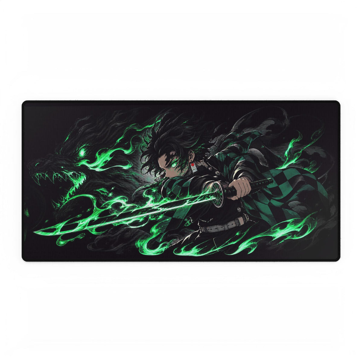 Demon Slayer Green Flame Desk Mat — Tanjiro Gaming Mouse Pad