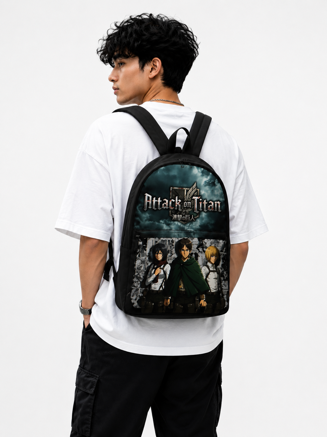 Attack on Titan Anime Backpack — Eren, Mikasa & Armin Printed School Bag