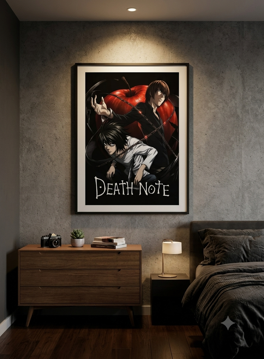 Death Note Satin Poster — L and Light Anime Wall Art