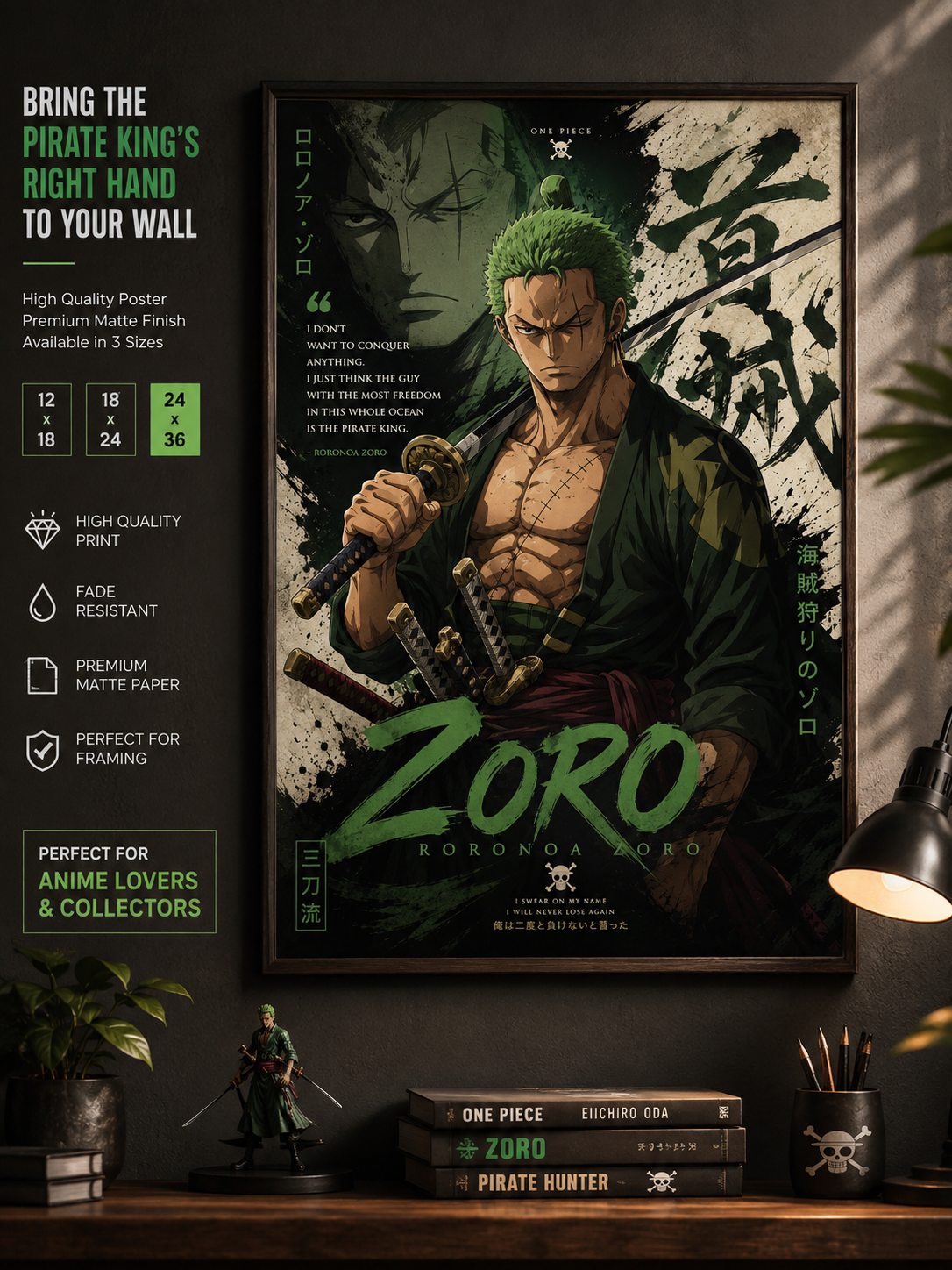 Anime Swordmaster Poster — Roronoa Zoro Style Satin/Matte Art Print