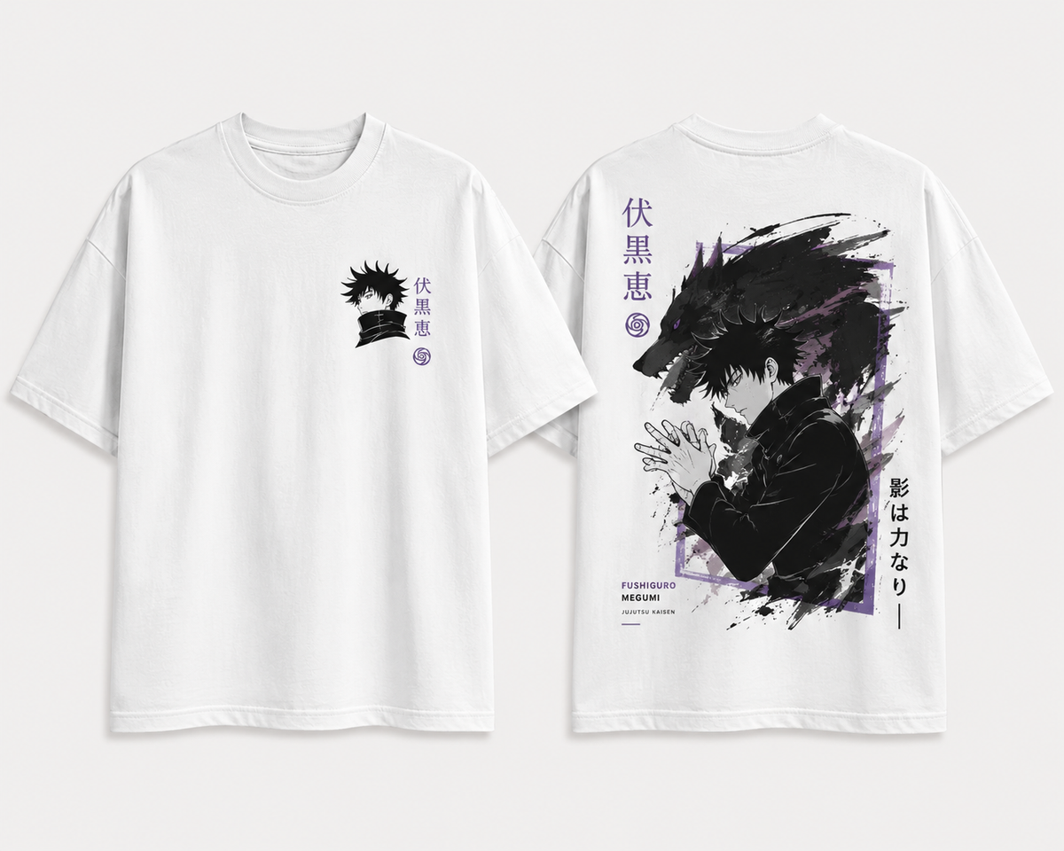 Anime Jujutsu Sorcerer Wolf Graphic T‑Shirt — Back Print with Japanese Text