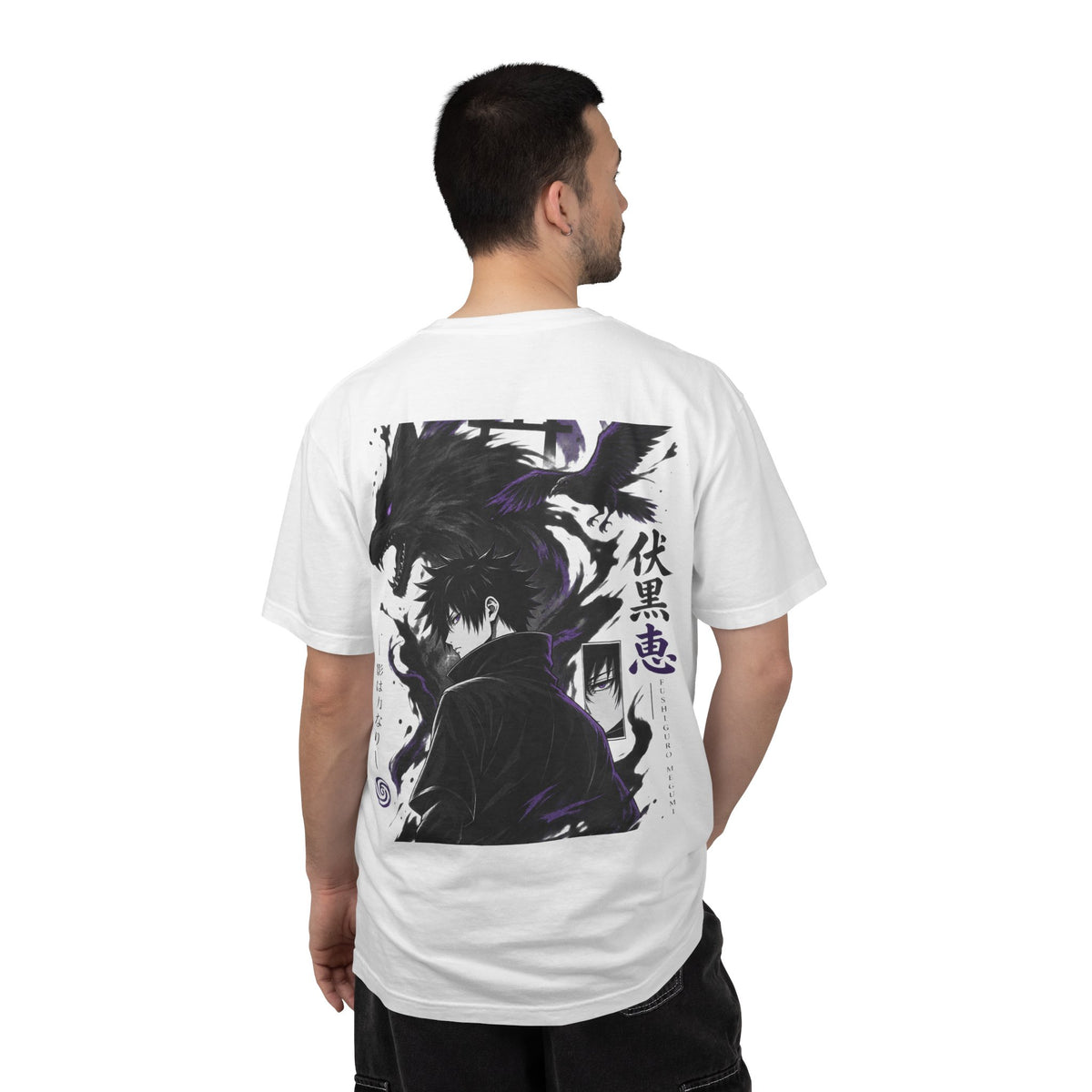 Anime Jujutsu Sorcerer Wolf Graphic T‑Shirt — Back Print with Japanese Text