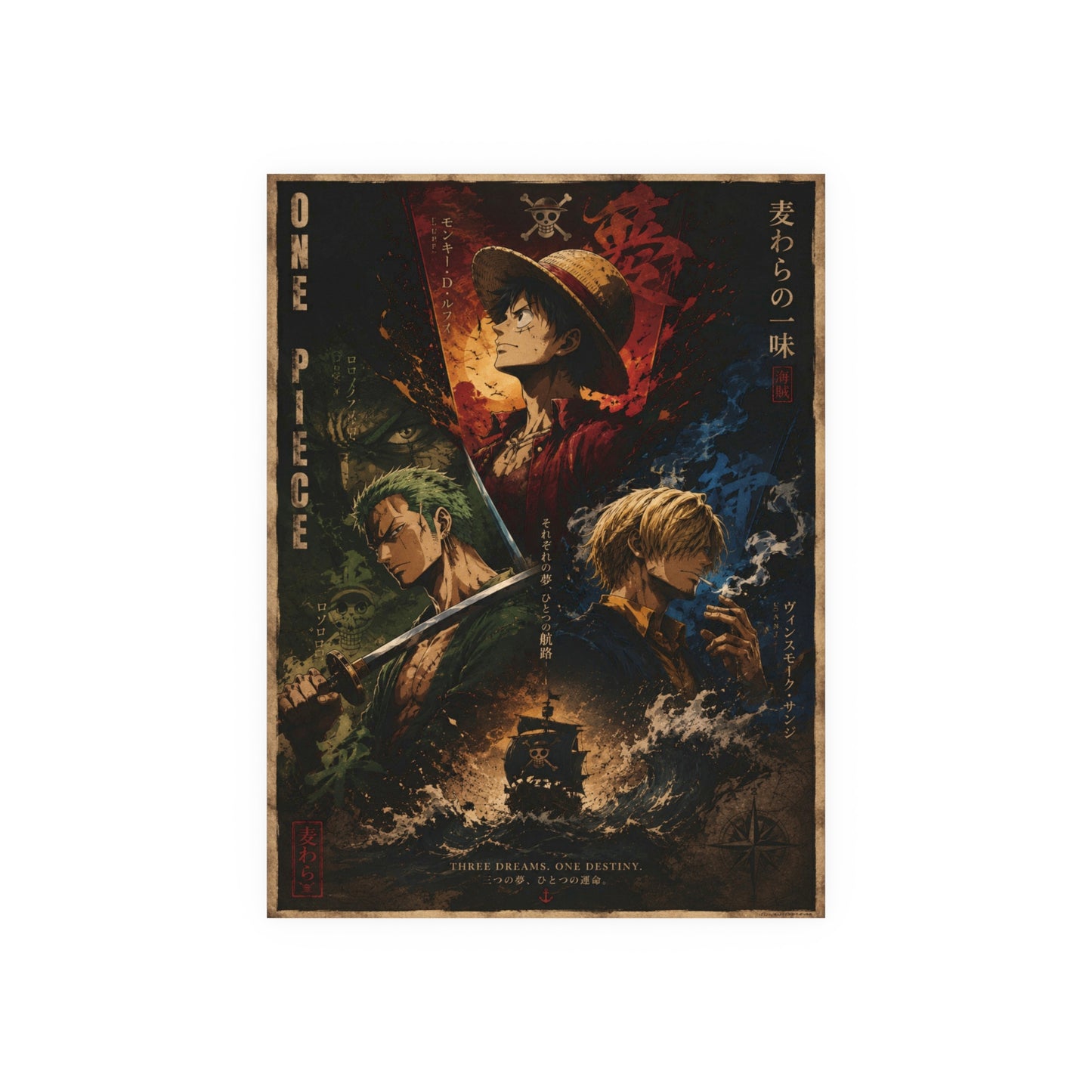 One Piece Pirate Crew Vintage Art Poster — Satin & Archival Matte