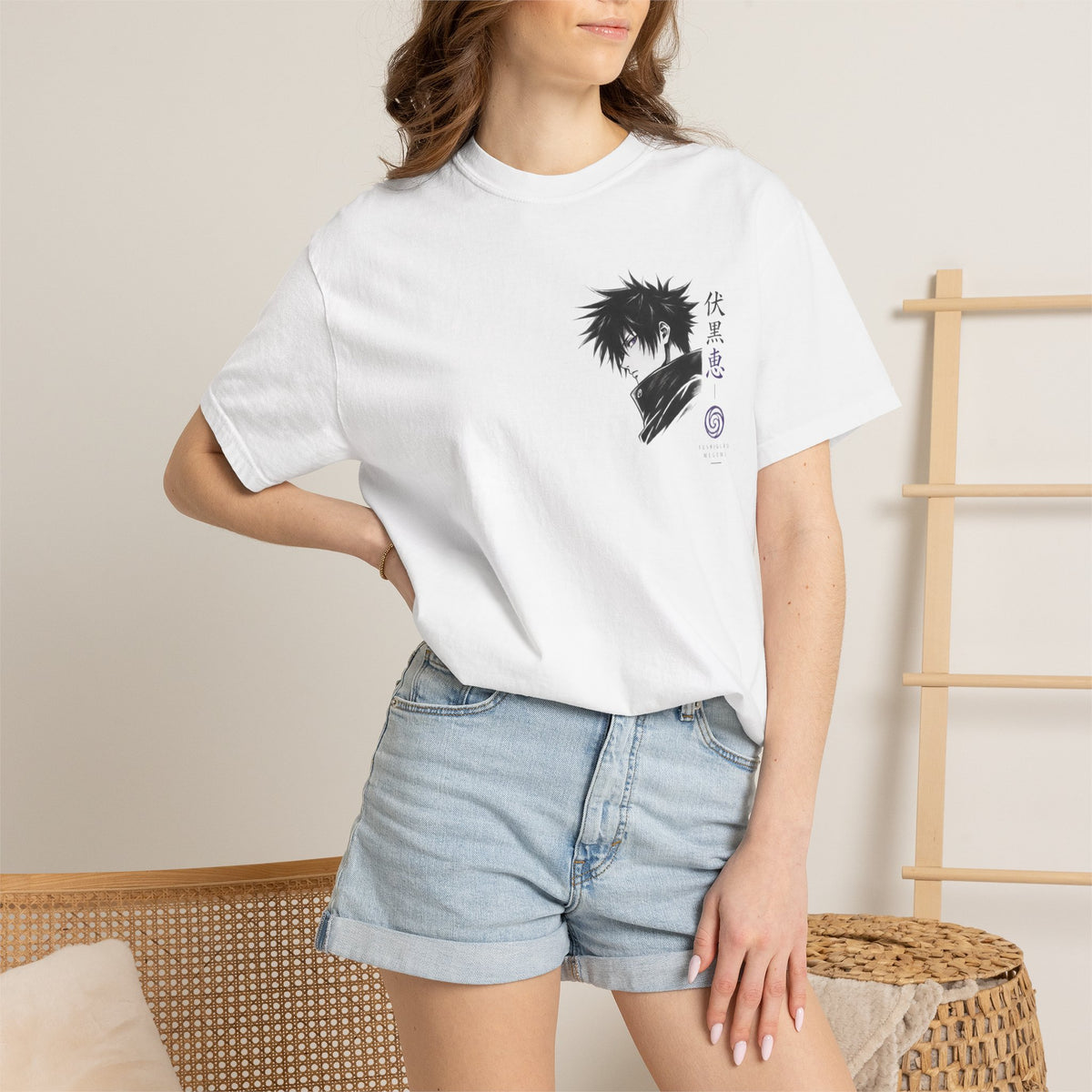 Anime Jujutsu Sorcerer Wolf Graphic T‑Shirt — Back Print with Japanese Text