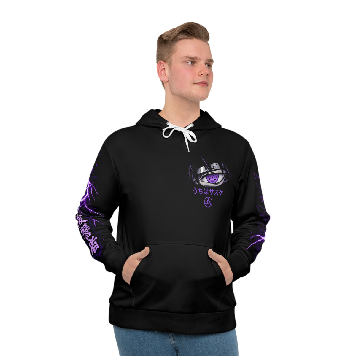Sasuke Uchiha Anime Hoodie – Purple Lightning Pullover Hoodie